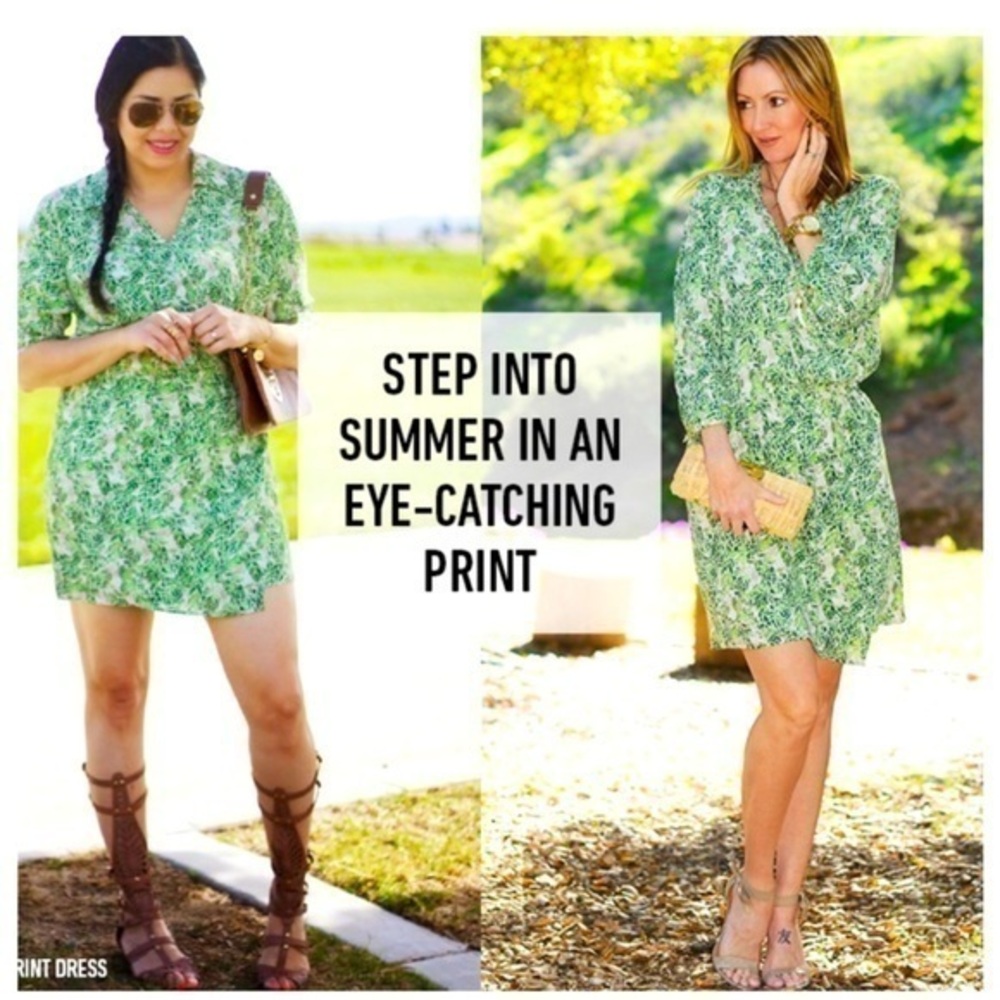 CAbi Leaf Print Rayon Faux Wrap Dress size Small S style 280